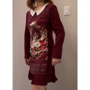 Vintage Oil Painting Flowers Printed Long Sleeved Dress